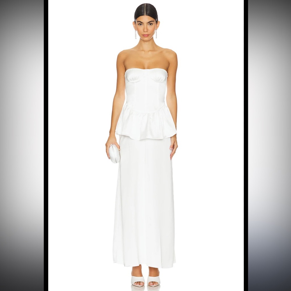 NWT WeWoreWhat Corset Peplum Maxi White Dress (Minor Internal Flaw)